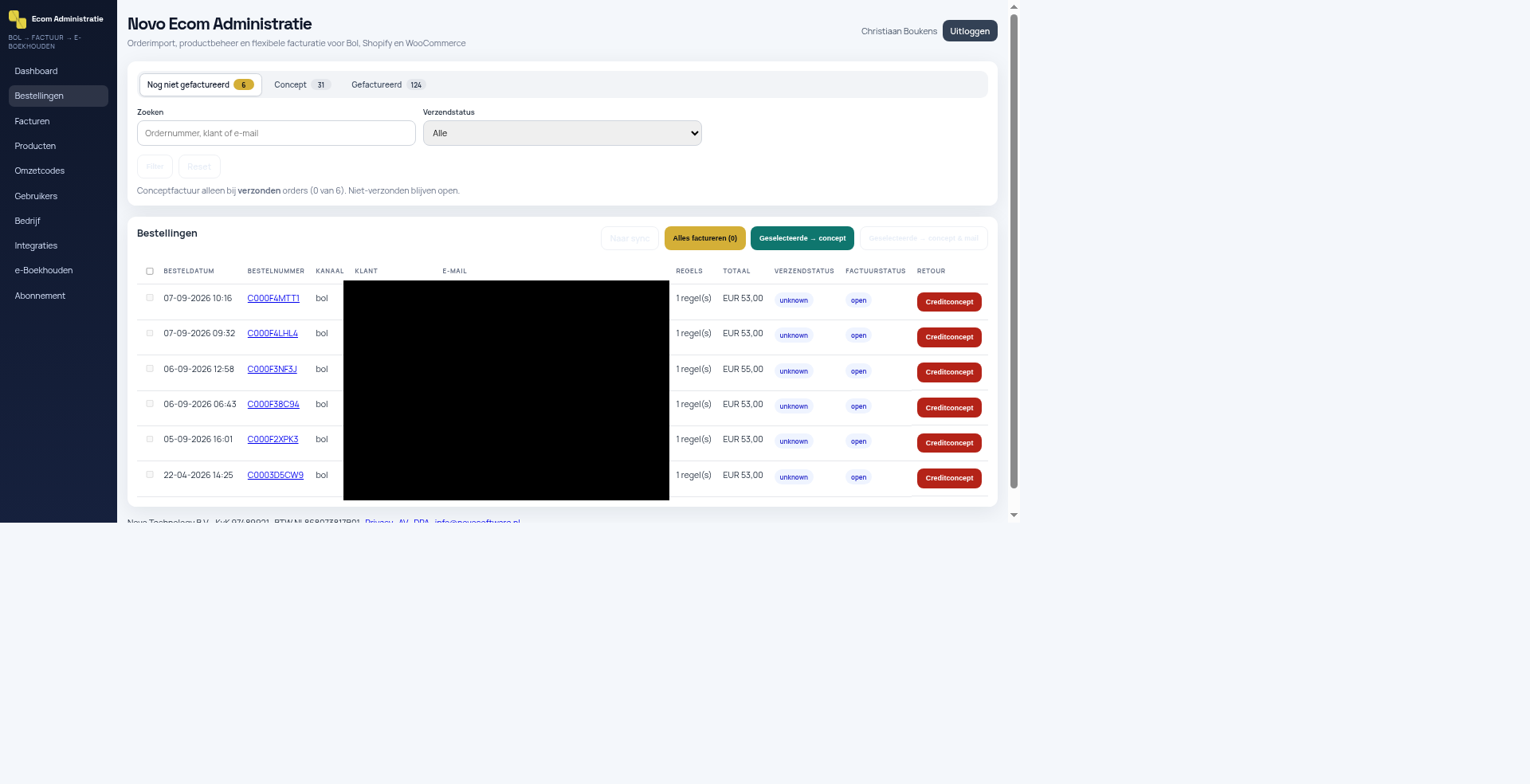 Bol-orders met tabs open/concept/gefactureerd